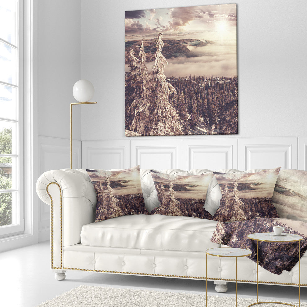 Dark Winter Scene At Sunset Landscape Wall Throw Pillow, 16"x16"