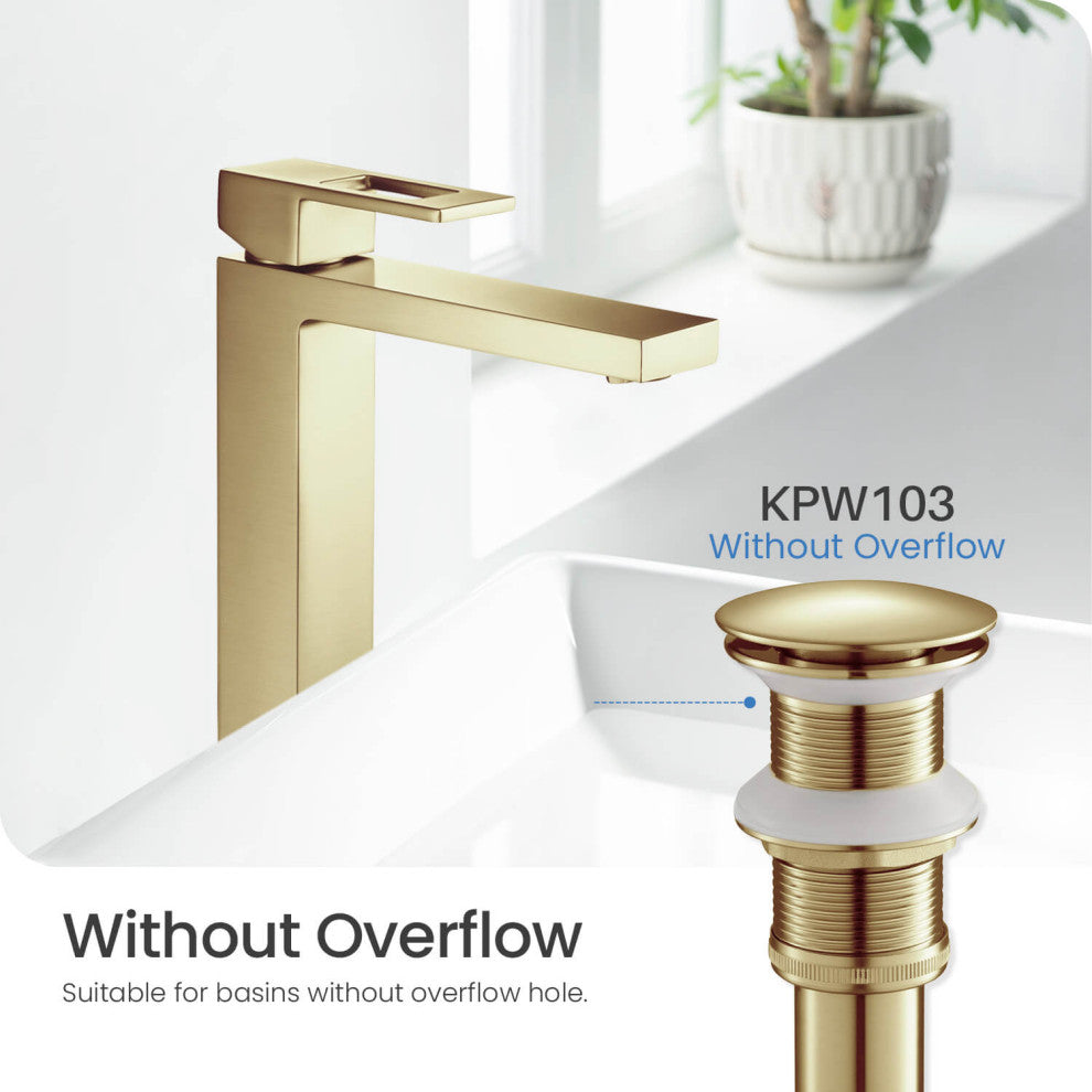 Pop Up Drain Stopper Full Cover Without Overflow, KPW103, Brushed Gold