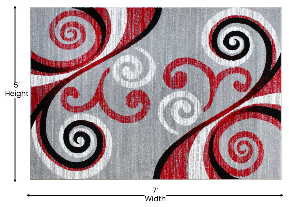 Clifton Collection Rectangle 5' x 7' Abstract Area Rug, Red
