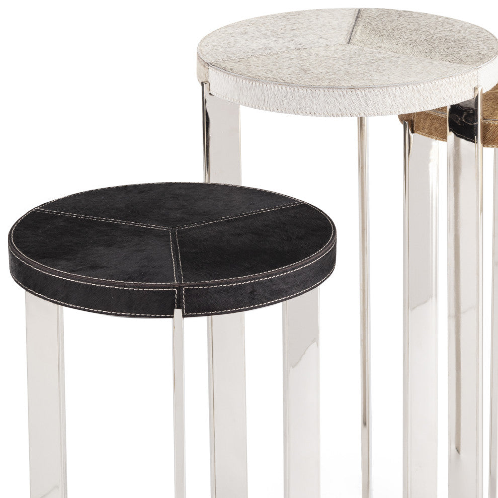 Andres Hair on Hide Mixer Table Set, Polished Nickel