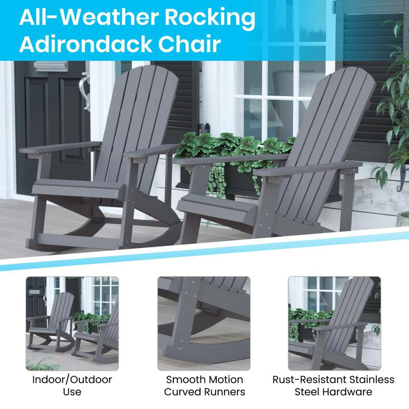 Savannah All-Weather Poly Resin Wood Adirondack Rocking Chair, Light Gray