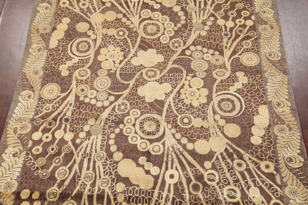 Art & Craft Oriental Hand-Knotted Indian Traditional Area Rug, Brown, 9'9"X7'11"