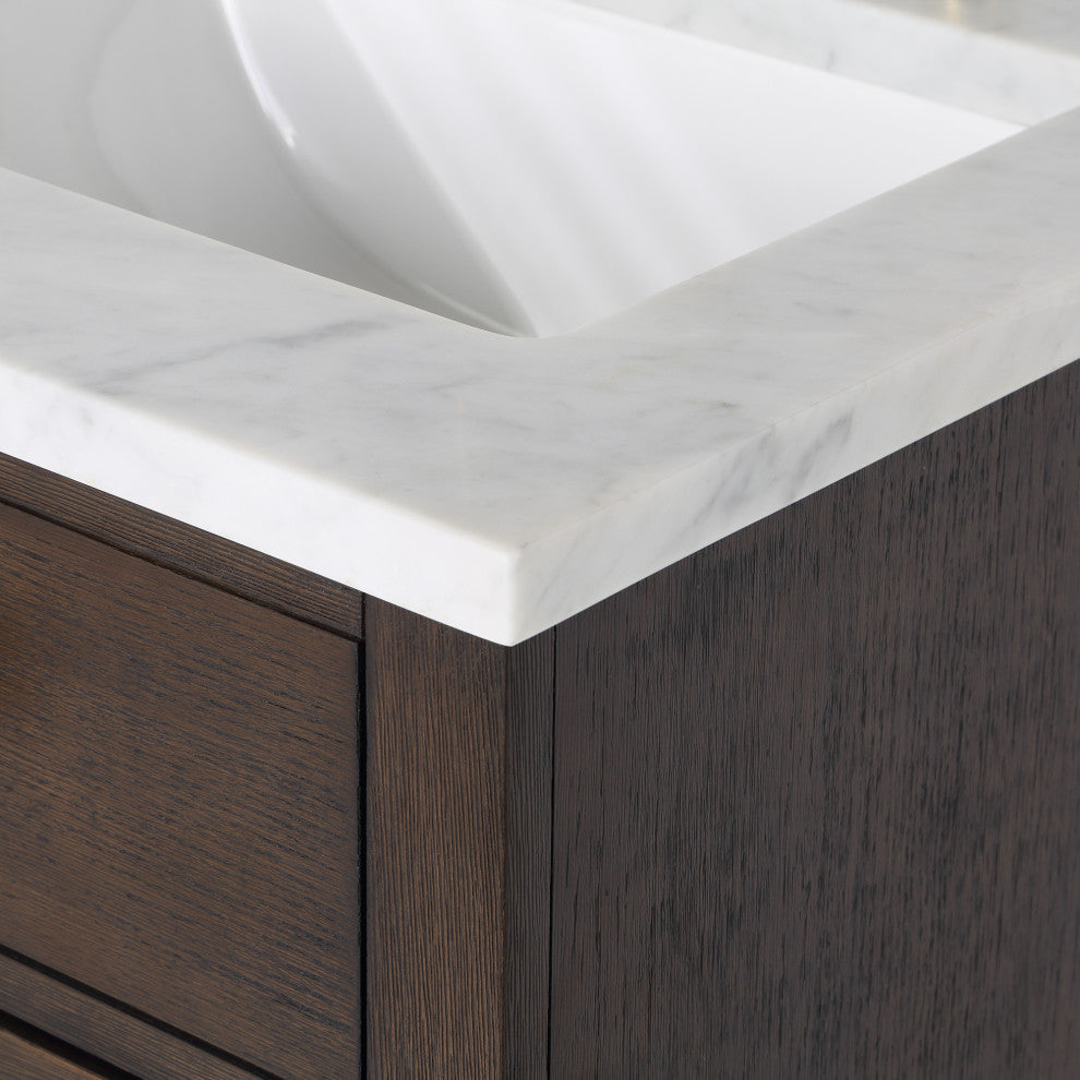 Chestnut 24" Bath Vanity, Brown Oak, Mirror, Satin Gold Hardware