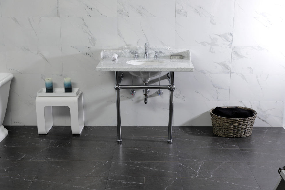 Kingston Brass LMS3630MB1 36" Carrara Marble Console Sink, Legs