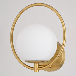 Bucktown 1-Light Mid-Century Modern Wall Sconce White Globe Glass, Natural Brass