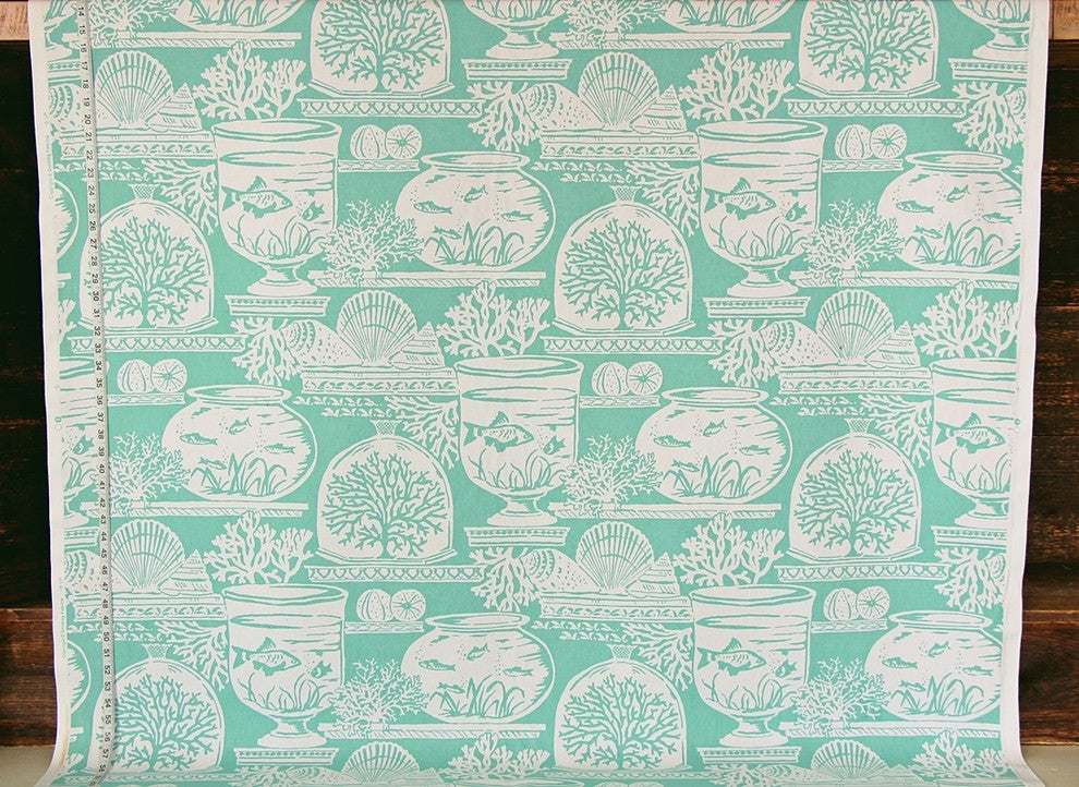 Aqua Beach Fabric Coral Fish Aquarium Seashell Sea Glass, Sample Cut