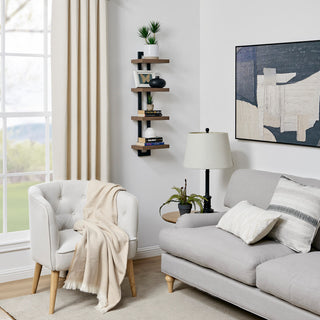 Danya B. 4-Tier Ladder Bracket Floating Wall Shelves Metal and MDF, Walnut