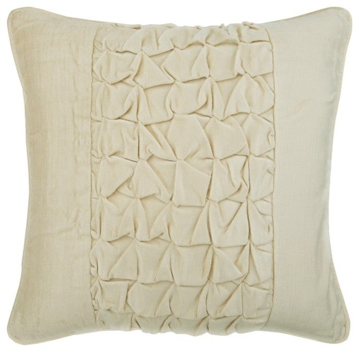 Decorative Textured Ivory Velvet Knotted 16"x16" Pillow Cover, Knotted Ivory