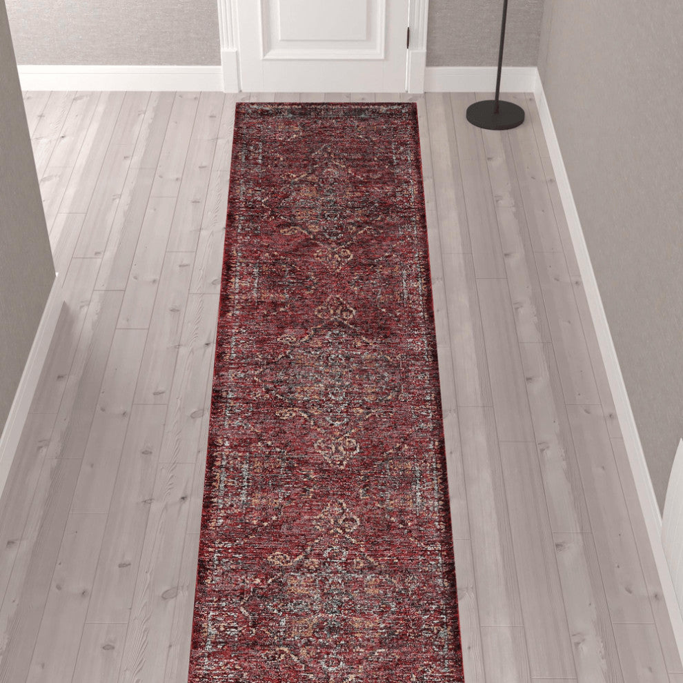 12' Runner Red and Gold Oriental Power Loom Runner Rug