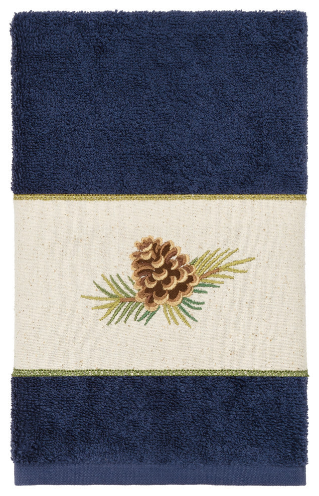 Linum Home Turkish Cotton Pierre 3-Piece Embellished Towel Set, Midnight Blue
