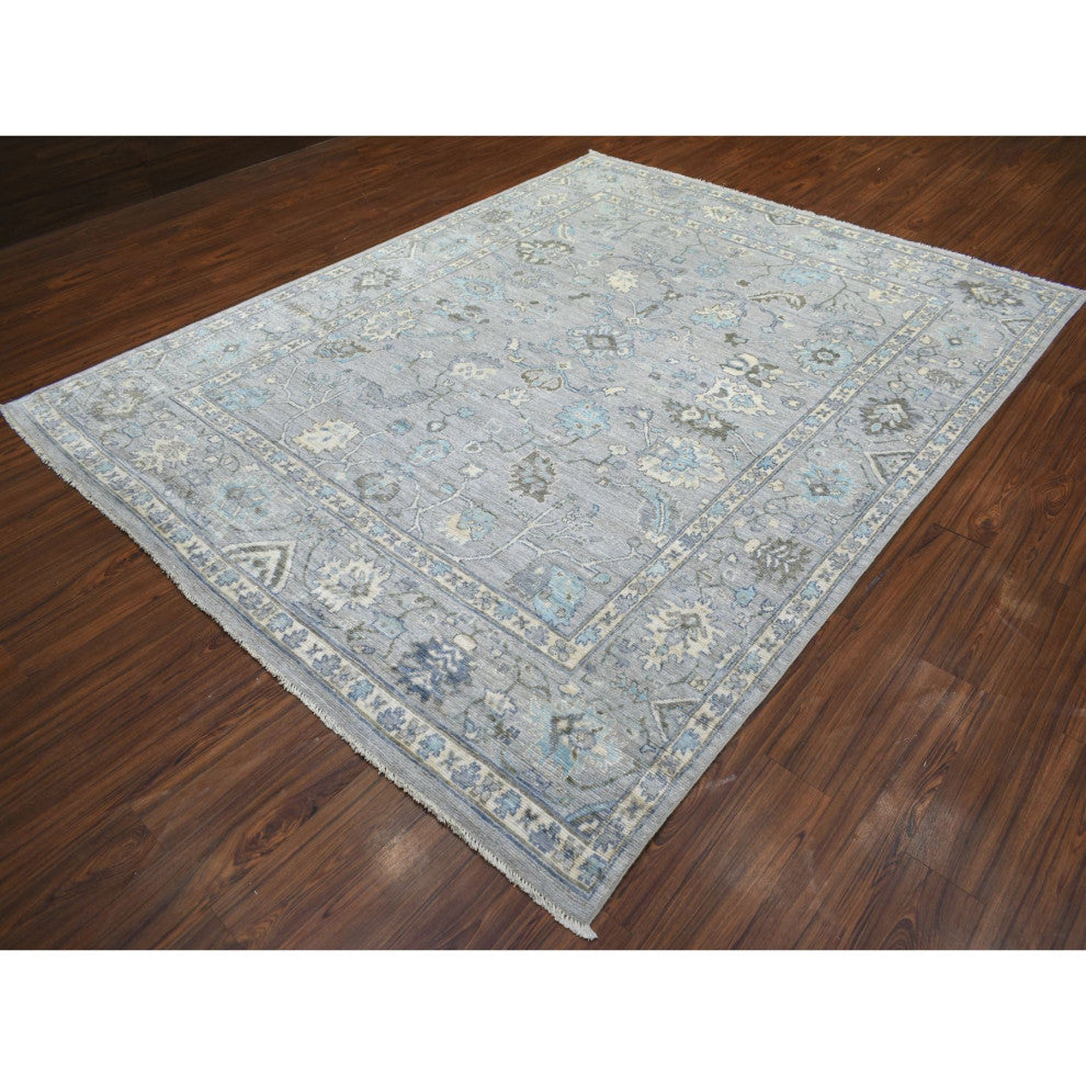 Silver Gray Angora Oushak All Over Motifs Afghan Hand Knotted Wool Rug8'1"x10'4"