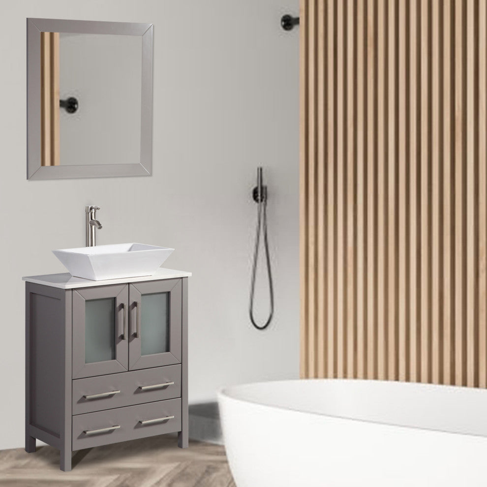 Vanity Art Bathroom Vanity Set With Sink, Gray, 24", Led Touch-Switch Mirror