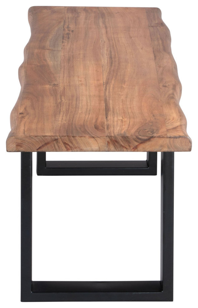 Accent Chair Bench, Metal Iron, Wood, Natural, Black, Lounge Lobby Hospitality