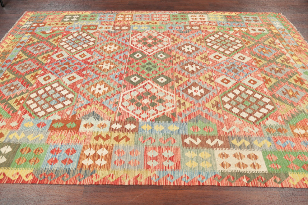 Kilim Southwestern Oriental Hand-Woven Turkish Traditional Area Rug, 9'8"x6'10