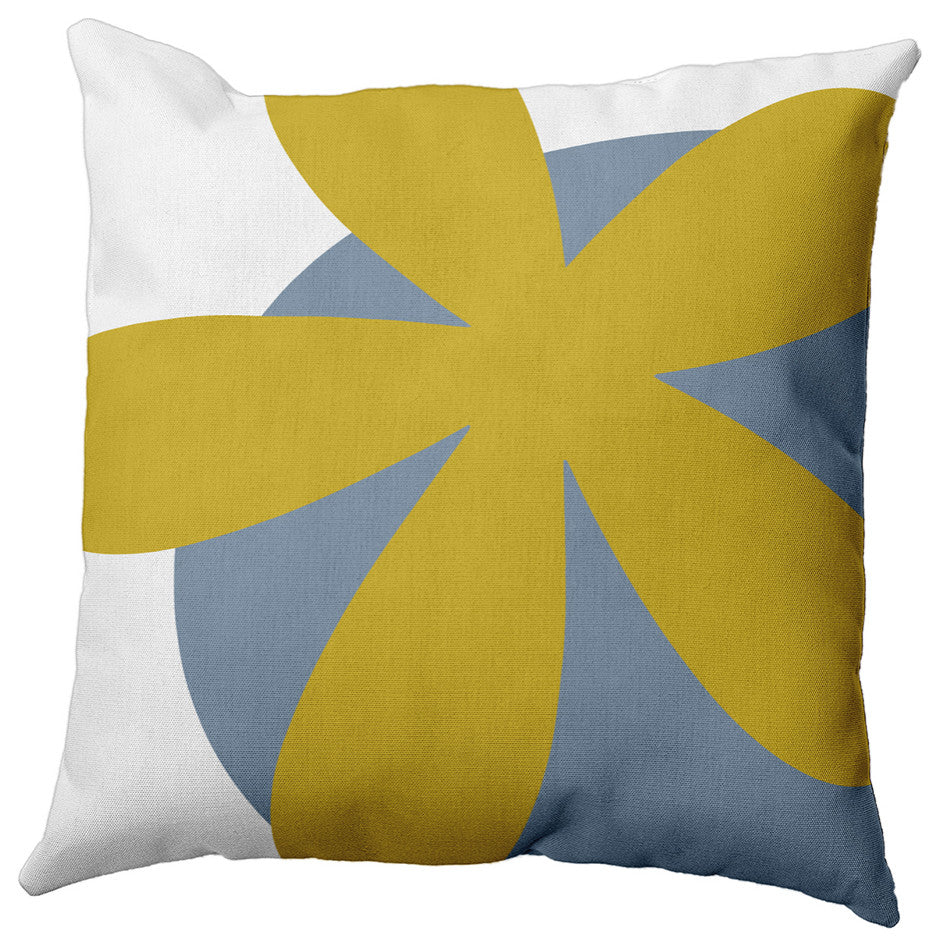 Bold Flower Polyester Indoor Pillow, Mustard Yellow, 18"x18"