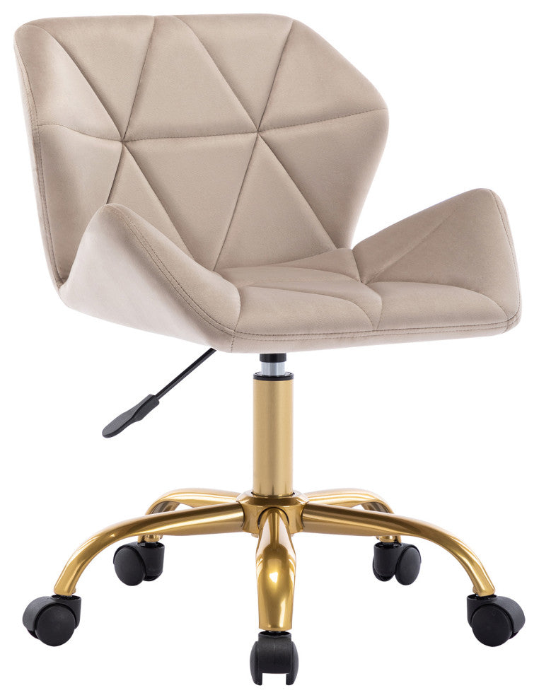 Cute Pointed Armrest Velvet Rolling Chair, Khaki