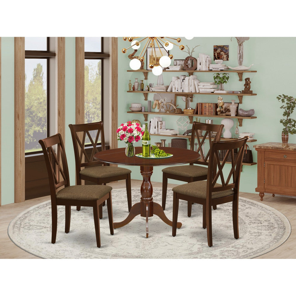 5 Pc Dinette Set, 1 Drop Leaves Table, 4 Mahogany Kitchen Chairs