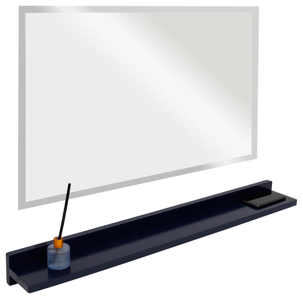 35" Blue Wireless Charging Shelf and Frameless Mirror Set