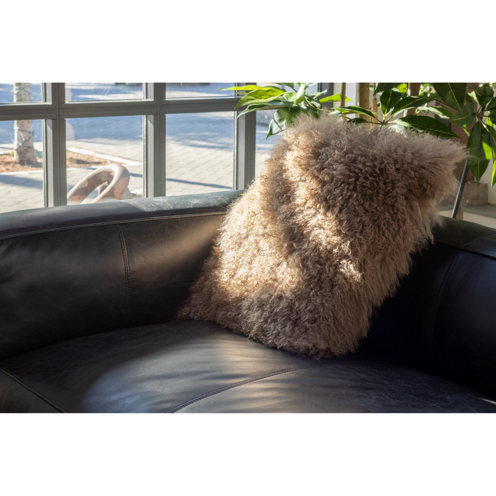 Contemporary Lamb Fur Pillow Large Natural - Natural