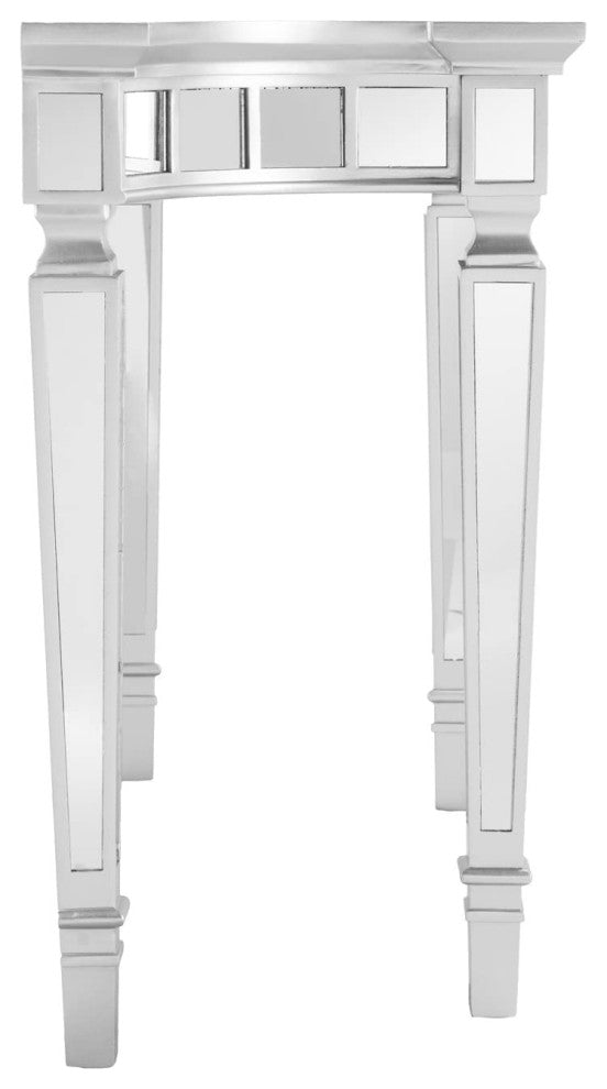 Mirrored Console Table, Elegant Tapered Legs and Beveled Top, Matte Silver