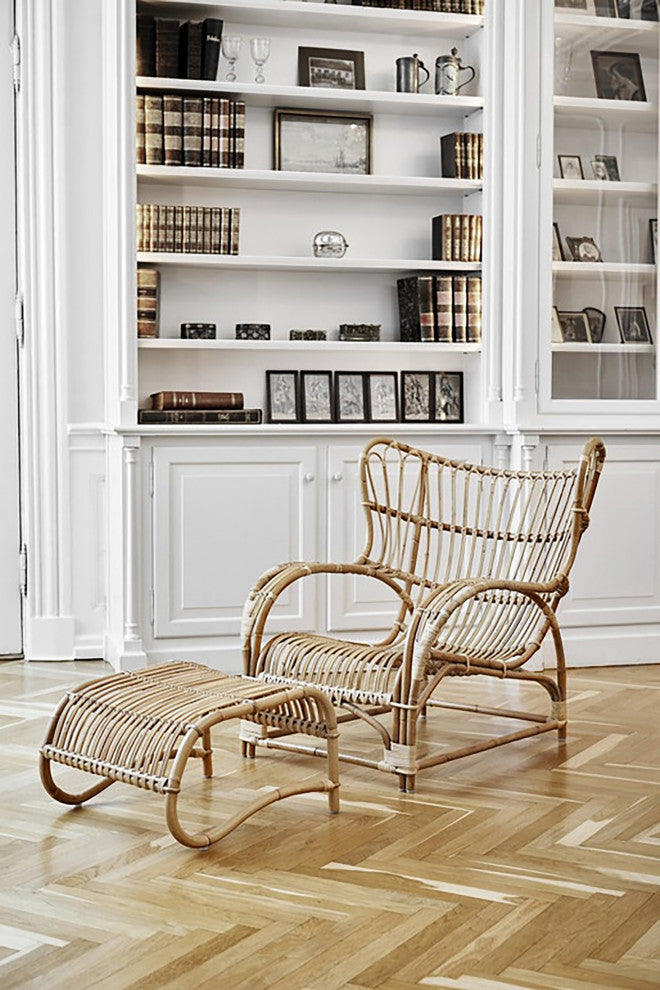 Viggo Boesen Teddy Rattan Footstool, Polished Natural