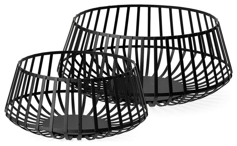 Set of Two Black Metal Wire Decorative Bowls