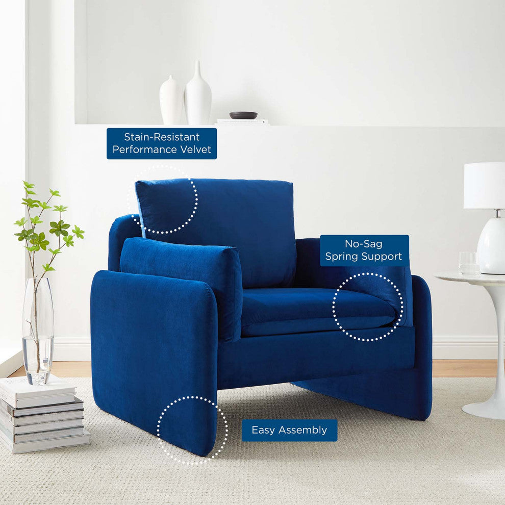 Armchair Accent Chair, Velvet, Blue Navy, Modern, Living Lounge Hospitality
