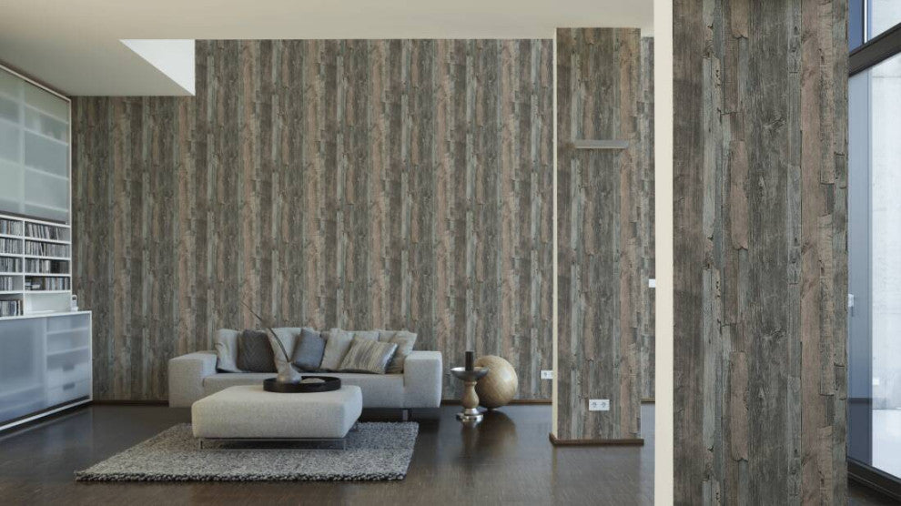 Faux Textured Wallpaper Wood, 954052, Gray Beige, Sample