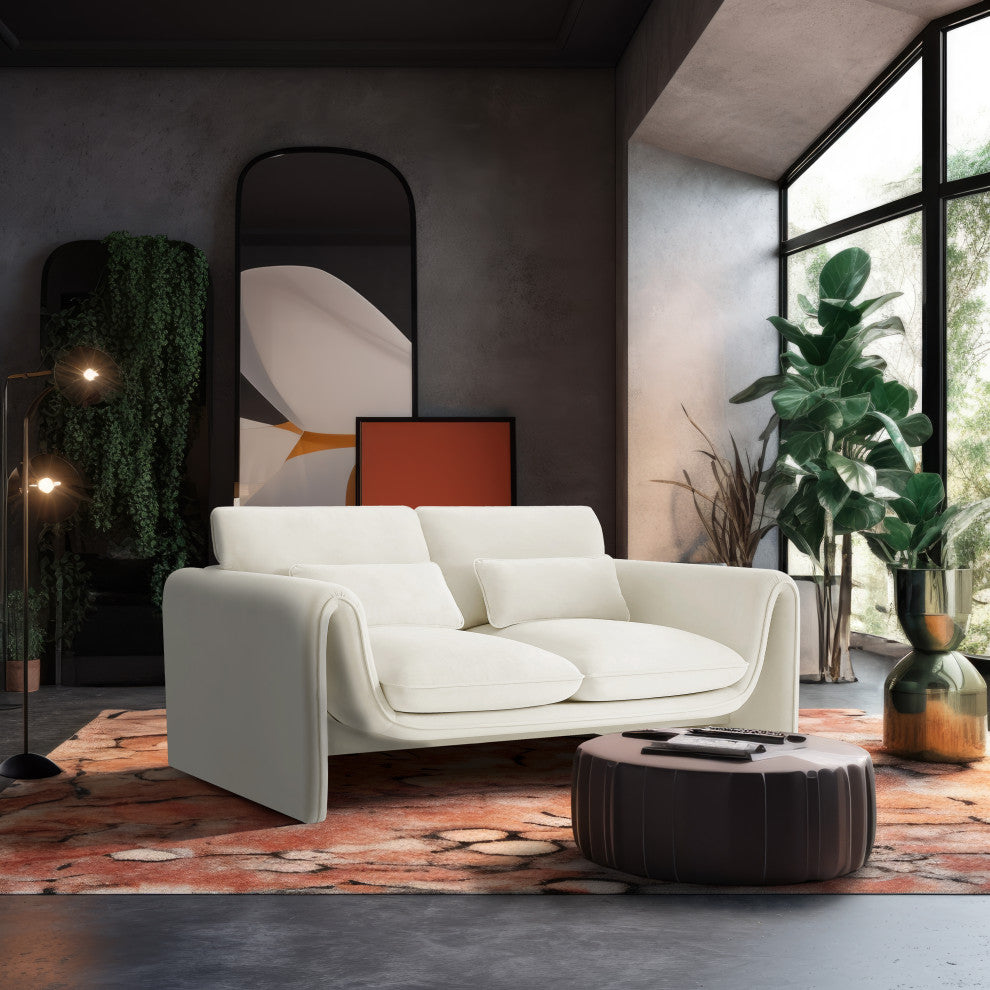 Sloan Cream Velvet Fabric Loveseat