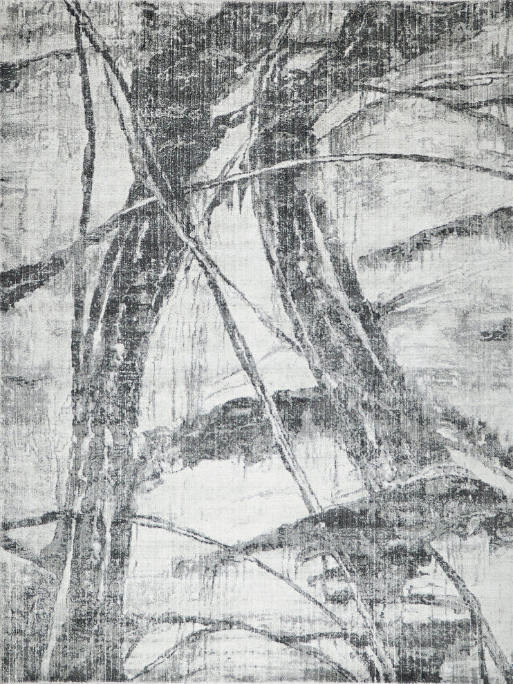 Kyoto Hand-loomed Wool/Bamboo Silk Silver/Black Area Rug, 10'x14'