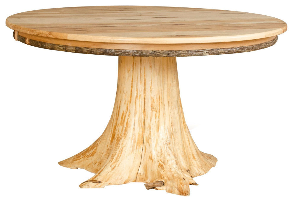 Hickory Log Round Stump-Base Pub Table, All Hickory, 48 Inch