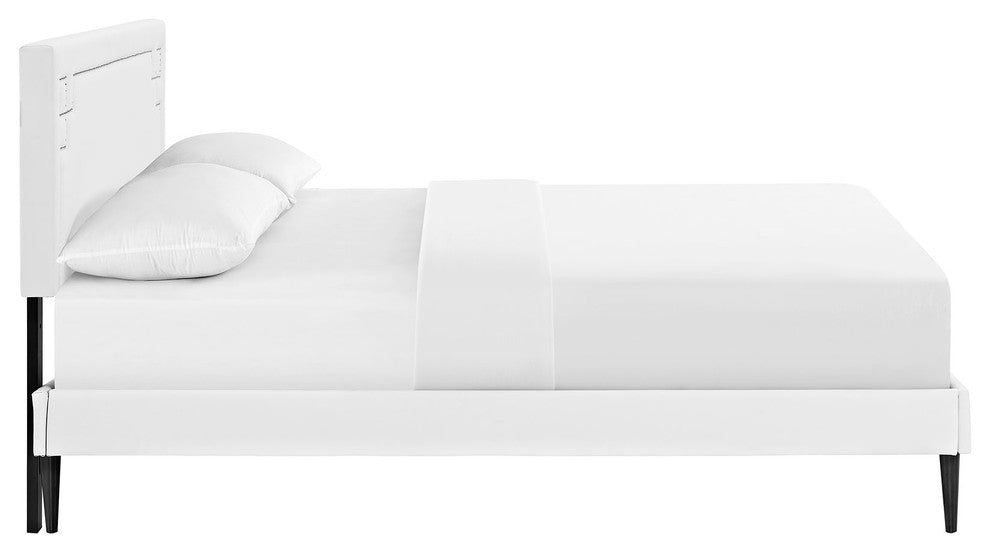 Modway Josie King Vinyl Platform Bed With Round Tapered Legs, White