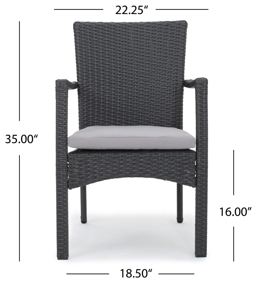 GDF Studio 5-Piece Leah Outdoor Wood and Wicker Dining Set, Gray and Gray