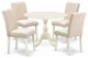 5 Pc Dining Set, 1 Drop Leaves Table, 4 Light Beige Chairs, Linen White