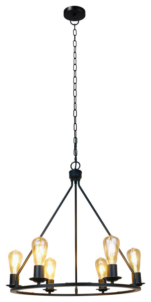 Ironclad Industrial-Style Matt Black Finish 6 Light Large Pendant 22" Wide