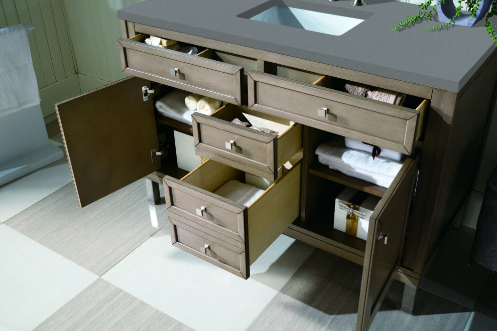 James Martin 305-V48-WWW-3CBL 48" Single Vanity White Washed Walnut Quartz Top