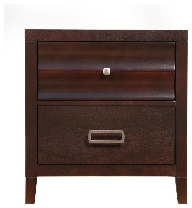 Wooden Nightstand with 2 Drawer, Cherry Brown