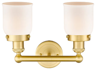Edison Small Bell 2-Light 16" Vanity Light, Satin Gold Finish, Matte White Shade