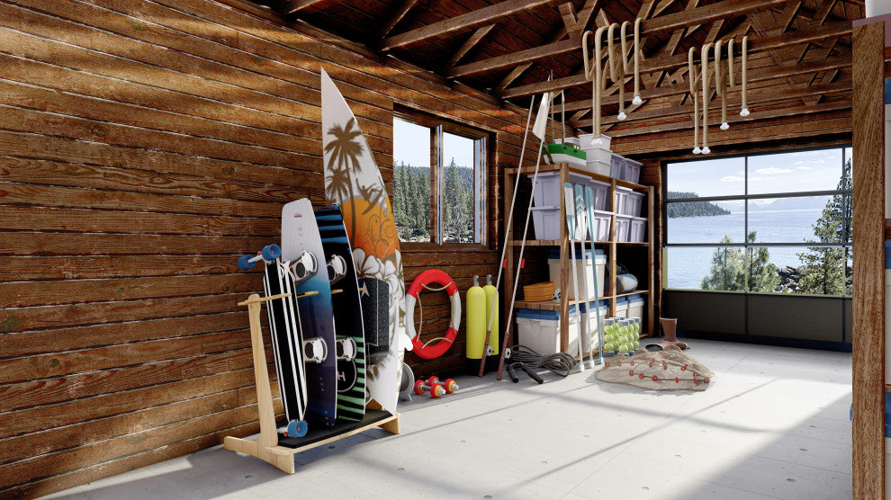 Indoor Vertical Freestanding SURFBOARD RACK | SNOWBOARD RACK | GUITAR RACK, Birch, 4 Boards/Guitars