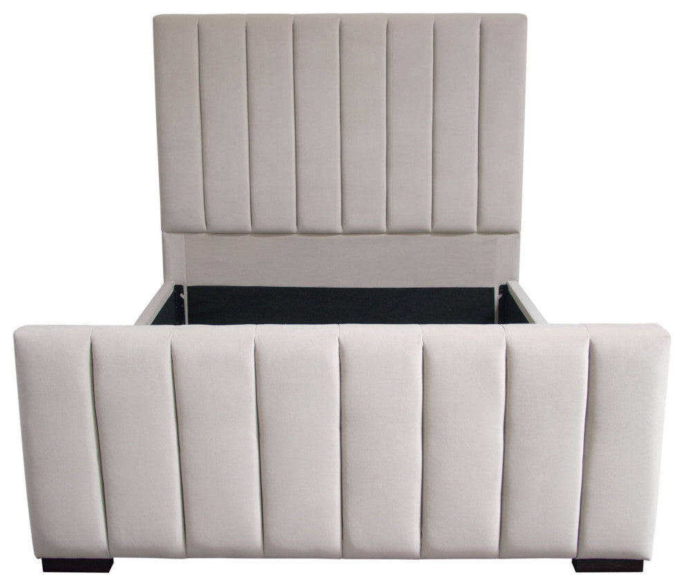 Venus Vertical Channel Tufted Queen Bed in Light Grey Velvet