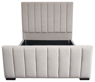 Venus Vertical Channel Tufted Queen Bed in Light Grey Velvet