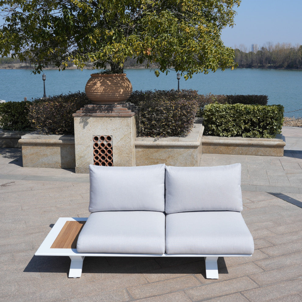 6 Piece Patio Aluminum Open Tube Sofa Set With Coffee Table, White