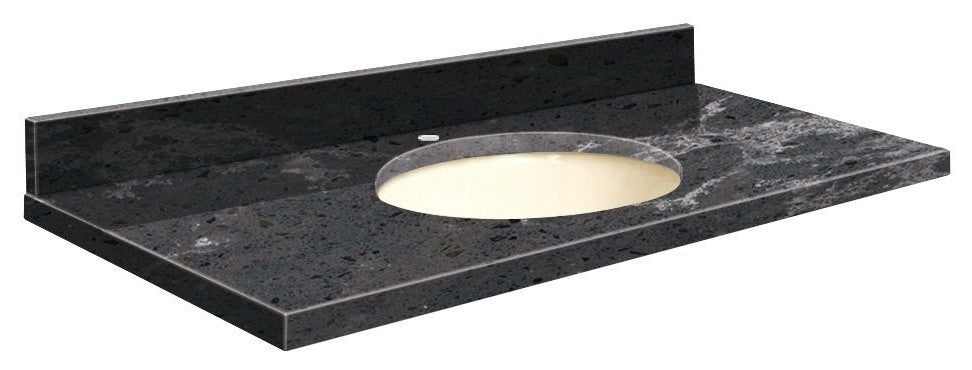 Quartz 37"x22" Vanity Top, Single Faucet Hole, Milky Way, Biscuit Bowl