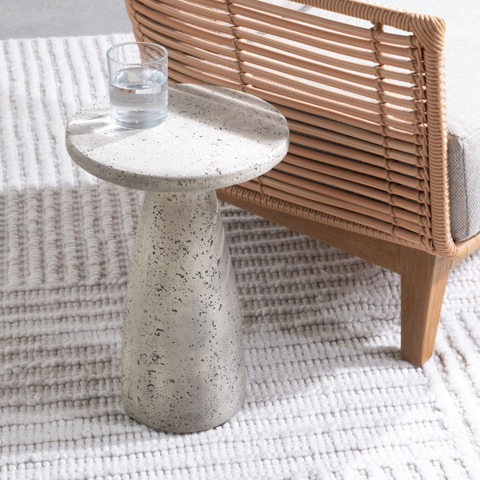 Collins 19" Concrete Outdoor Accent Table by Kosas Home, Light Grey