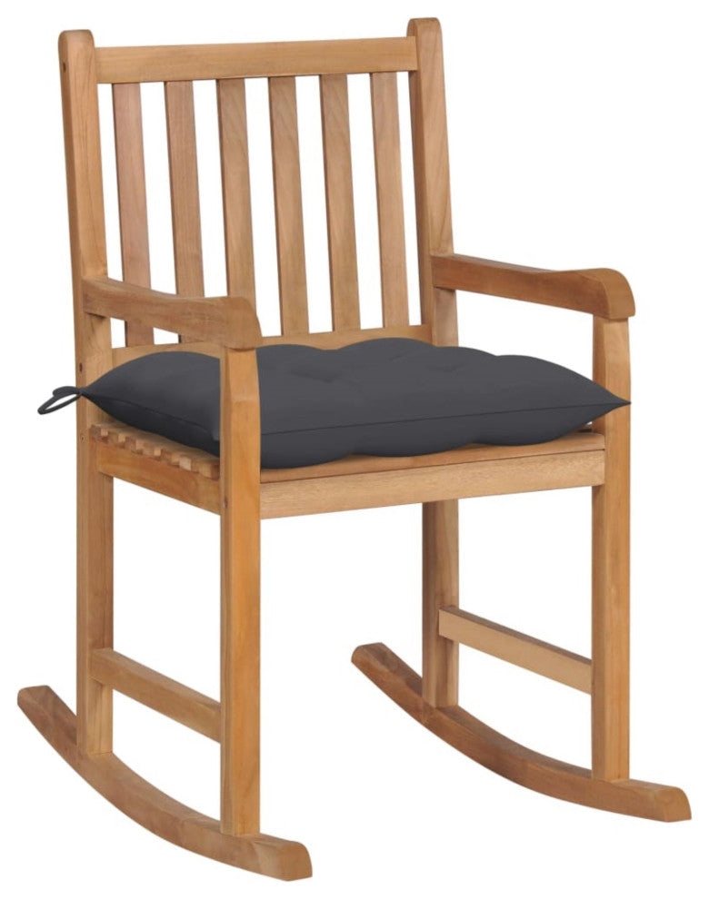 Vidaxl Rocking Chair With Anthracite Cushion Solid Teak Wood