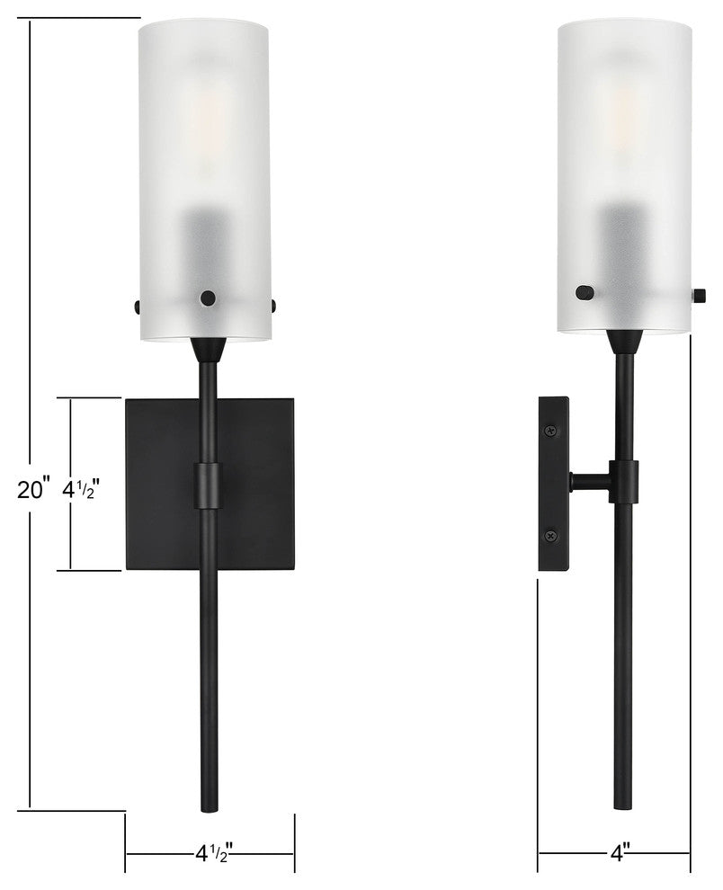 Effimero 1-Light Wall Vanity Corridor Sconce, Black With Frosted Glass