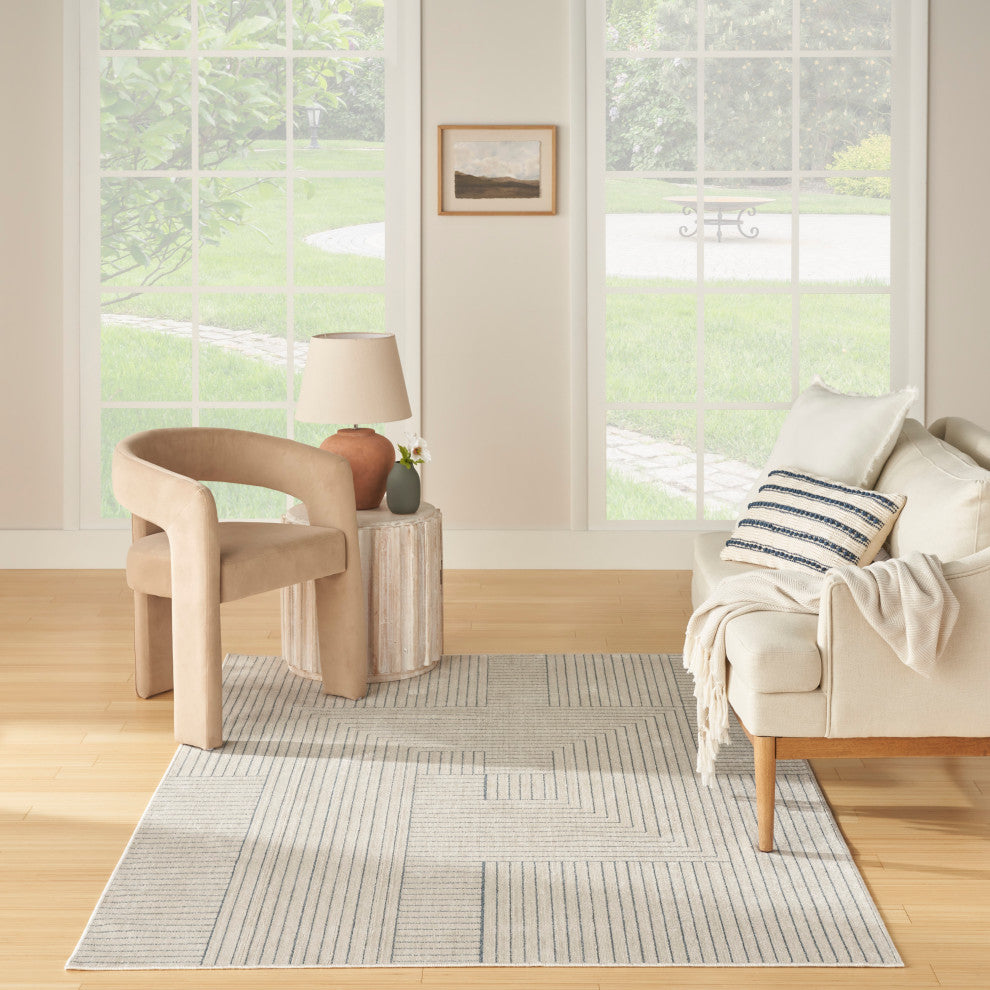 Nourison Washable Decor 5'3" x 7' Cream Blue Modern Indoor Rug