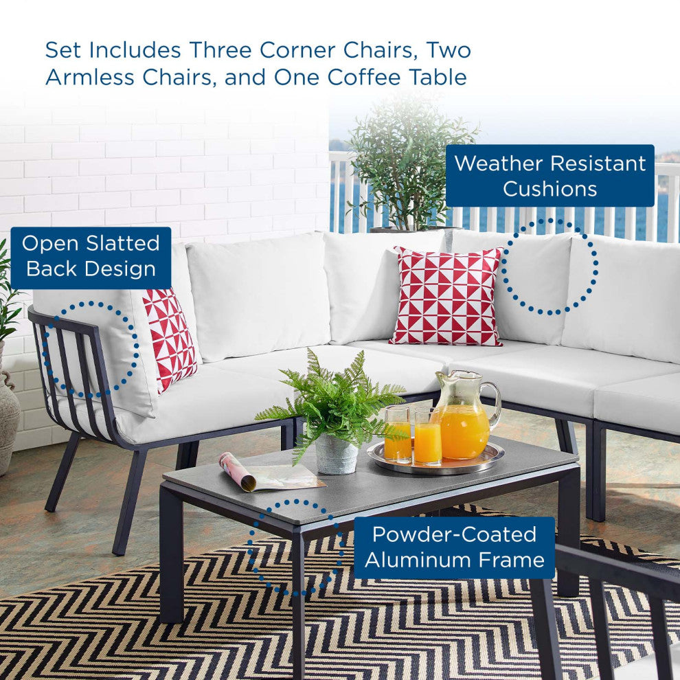 Lounge Sectional Sofa Chair Set, Aluminum, Metal, Gray White, Outdoor