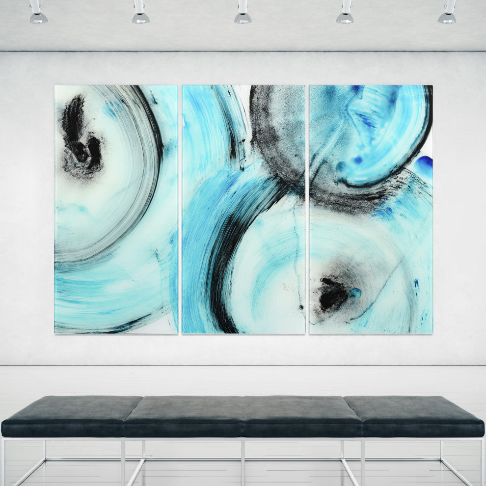 "Ripple Effect " Frameless Free Floating Tempered Glass Graphic Wall Art Set