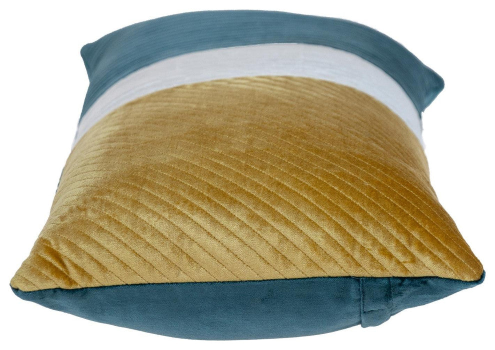 Sea Green and Yellow Quilted Colorblock Velvet Lumbar Throw Pillow